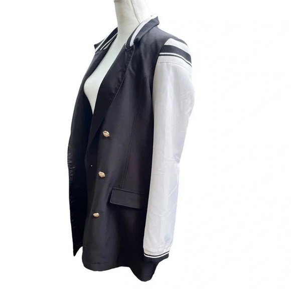 Azalea Wang NWOT Varsity-New Double Breasted Black and White Blazer Jacket SZ XL - Picture 8 of 13